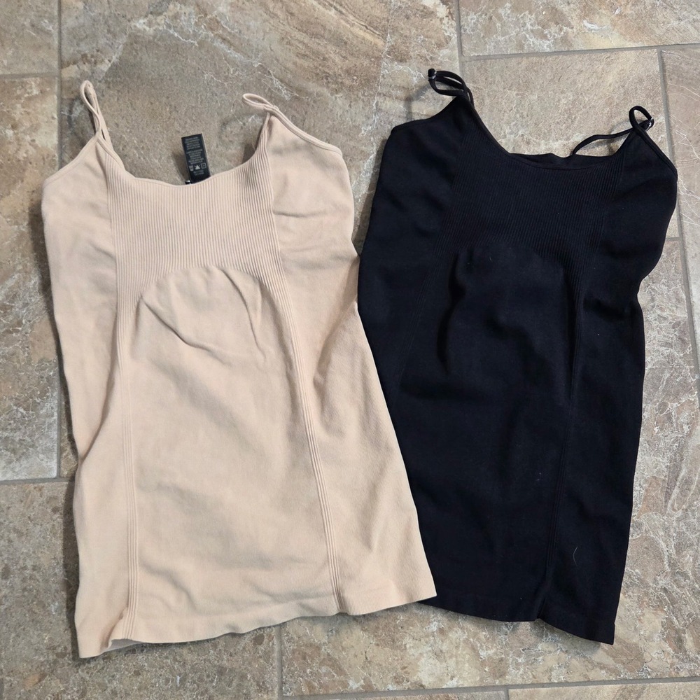 7 For All Mankind 2pk Seamless Camisole Tanks Black Beige XS S